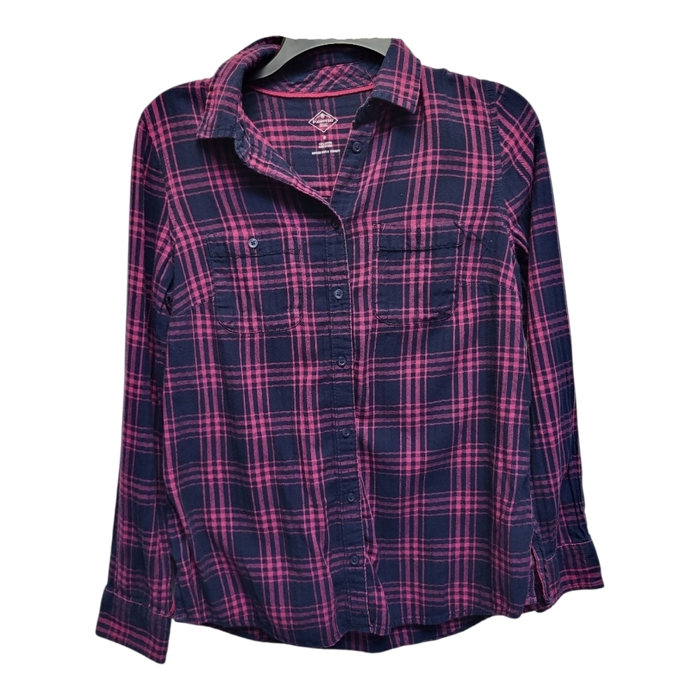 St. John's Bay Pink and Blue Plaid Button Down Shirt - Size S